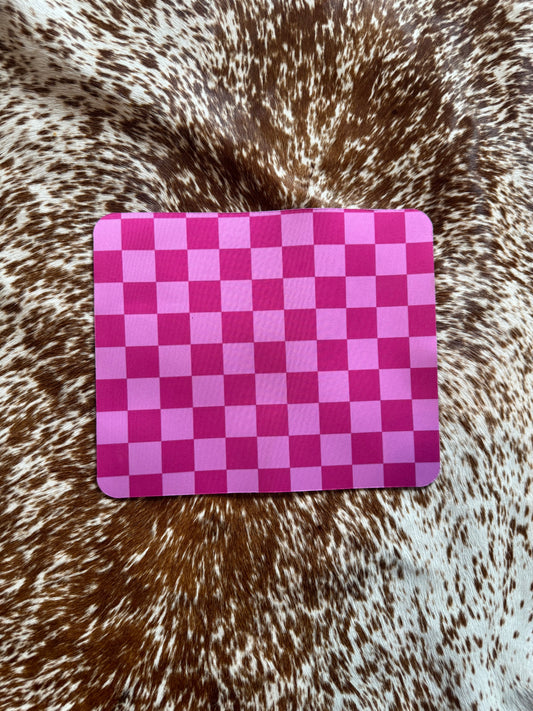 Pink Checkered Large Mouse Pad