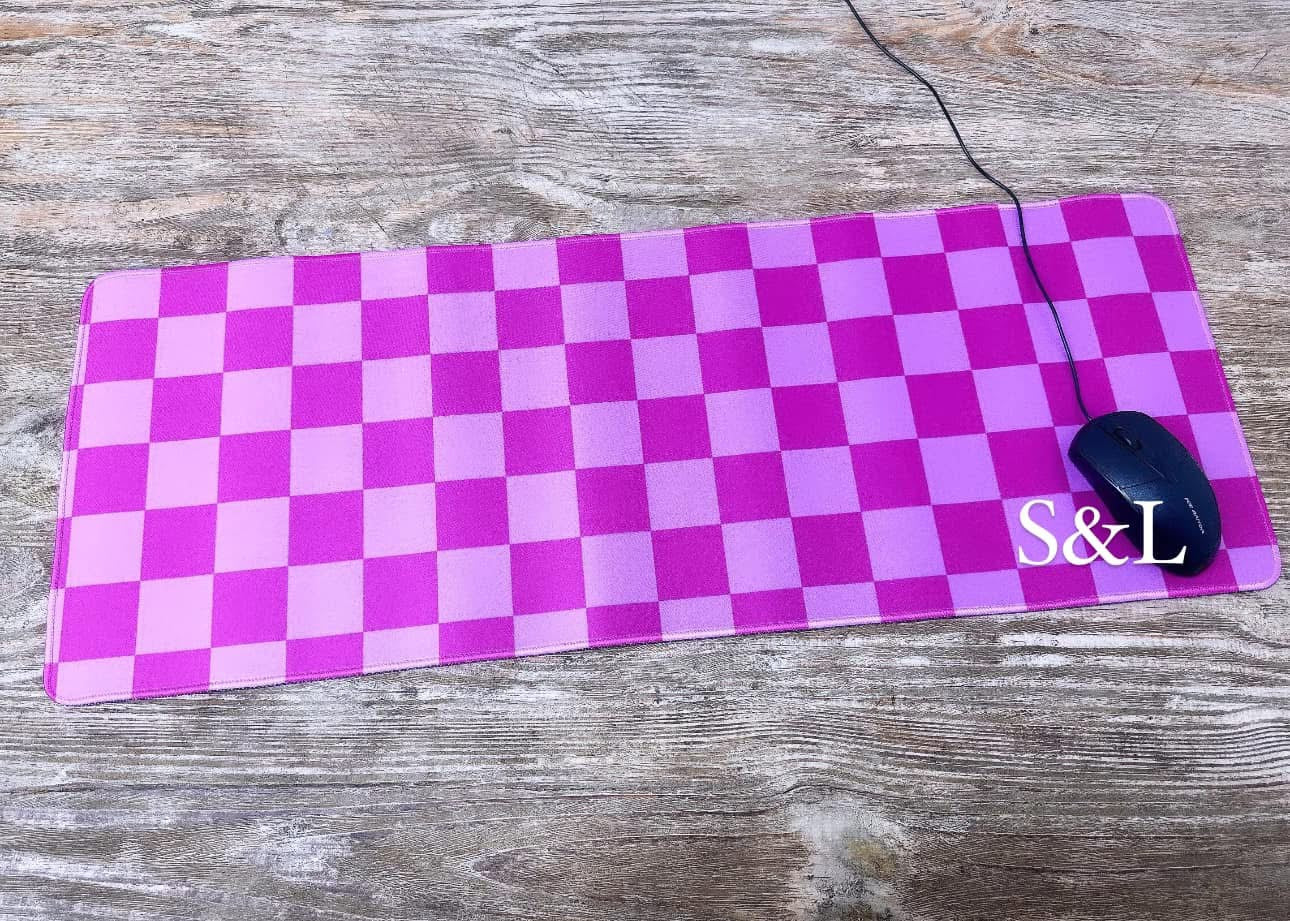 Pink Checkered Large Mouse Pad